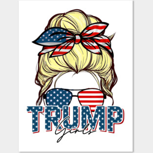 Trump Girl Messy Bun Trump 2024 Election American Flag Posters and Art