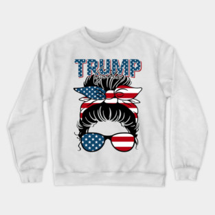 Trump Girl Messy Bun Trump 2024 Election American Flag Crewneck Sweatshirt