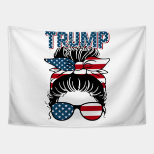 Trump Girl Messy Bun Trump 2024 Election American Flag Tapestry