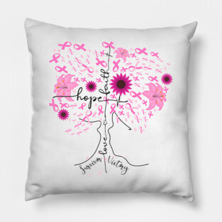 Breast Cancer Awareness Pink Ribbon Tree Pillow