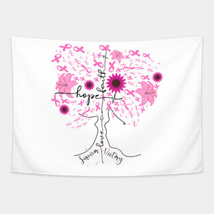 Breast Cancer Awareness Pink Ribbon Tree Tapestry
