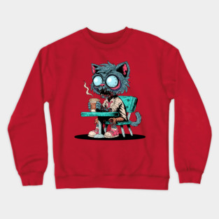 Coffee Loving Zombie Cat Crewneck Sweatshirt