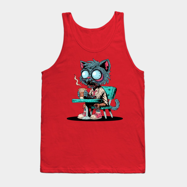 Coffee Loving Zombie Cat Tank Top by H. R. Sinclair