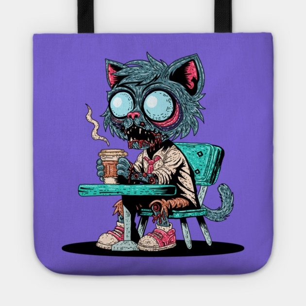 Coffee Loving Zombie Cat Tote by H. R. Sinclair