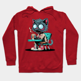 Coffee Loving Zombie Cat Hoodie