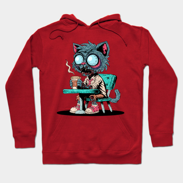 Coffee Loving Zombie Cat Hoodie by H. R. Sinclair