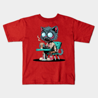 Coffee Loving Zombie Cat Kids T-Shirt