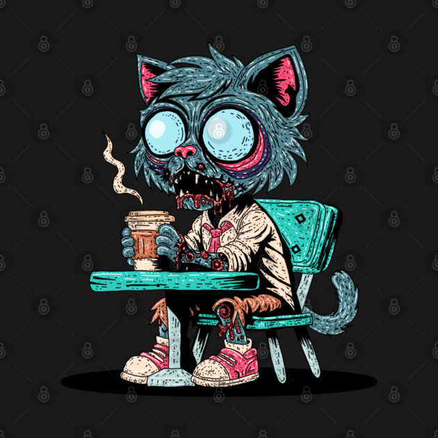 Coffee Loving Zombie Cat by H. R. Sinclair
