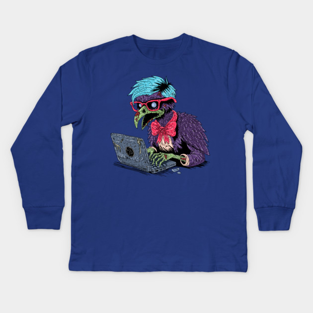 Zombie Computer Crow Kids Long Sleeve T-Shirt by H. R. Sinclair