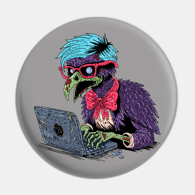 Zombie Computer Crow Pin by H. R. Sinclair