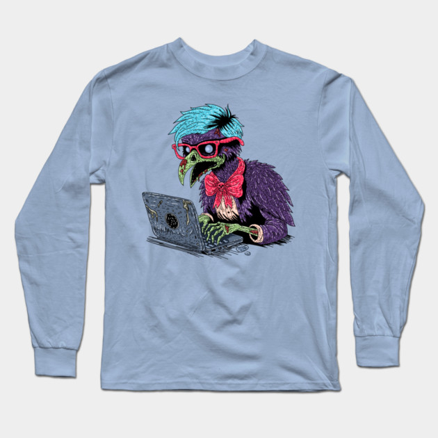 Zombie Computer Crow Long Sleeve T-Shirt by H. R. Sinclair