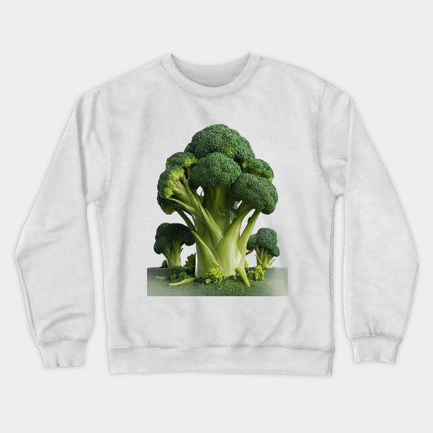 Features a Collection of Broccoli, Emphasizing its Green Crewneck Sweatshirt by animegirlnft