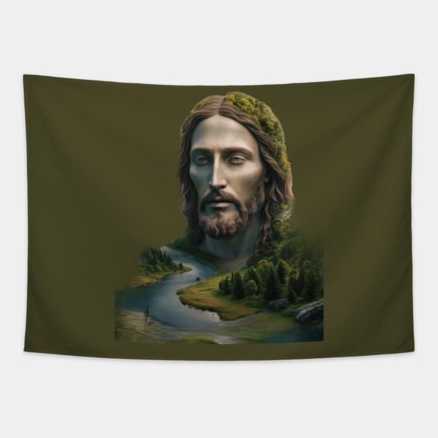 Jesus Christ  Green Tapestry by animegirlnft