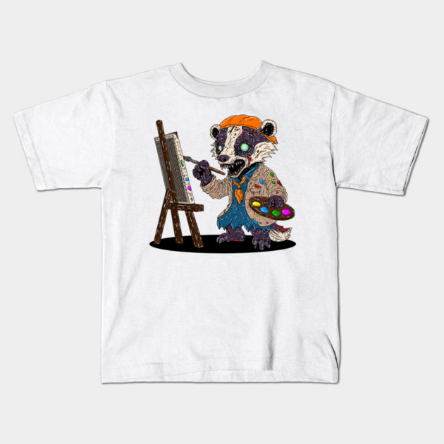 Zombie Badger Artist Kids T-Shirt by H. R. Sinclair