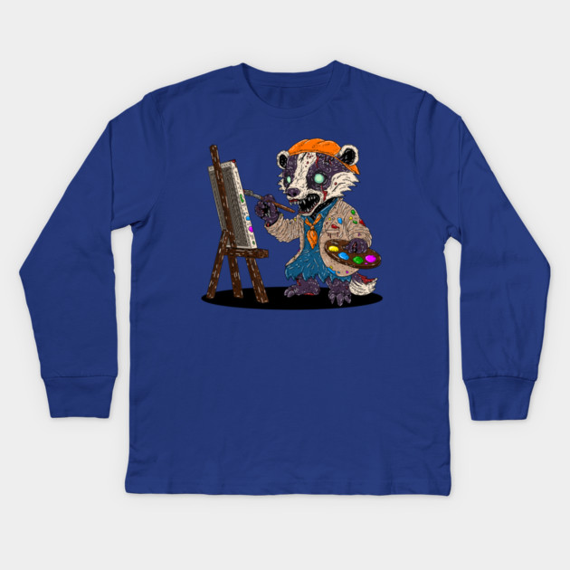 Zombie Badger Artist Kids Long Sleeve T-Shirt by H. R. Sinclair