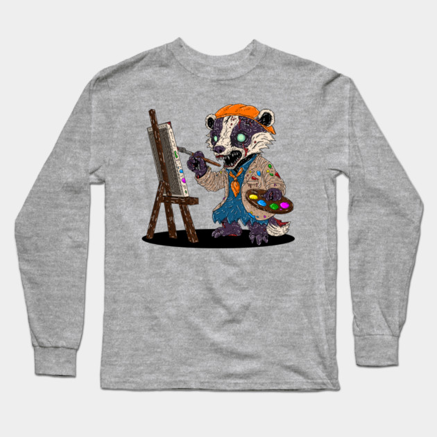 Zombie Badger Artist Long Sleeve T-Shirt by H. R. Sinclair