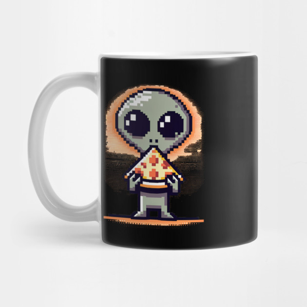 Funny Alien Eating Pizza, Cute Pixel Style by logiamerch