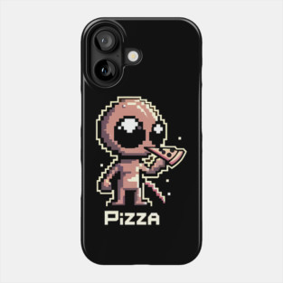 Funny Alien Eating Pizza, Cute Pixel Style Phone Case