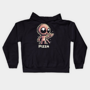 Funny Alien Eating Pizza, Cute Pixel Style Kids Hoodie