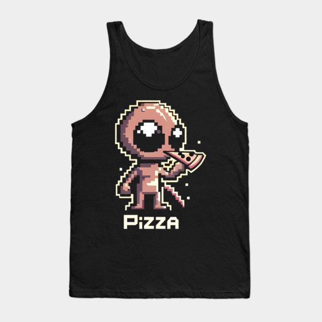 Funny Alien Eating Pizza, Cute Pixel Style Tank Top by logiamerch