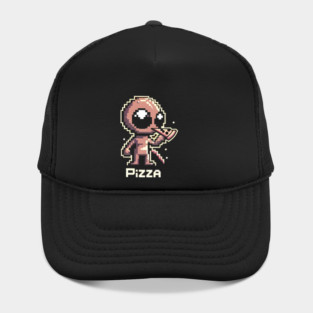 Funny Alien Eating Pizza, Cute Pixel Style Hat