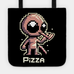 Funny Alien Eating Pizza, Cute Pixel Style Tote
