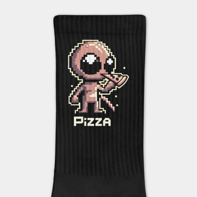 Funny Alien Eating Pizza, Cute Pixel Style by logiamerch