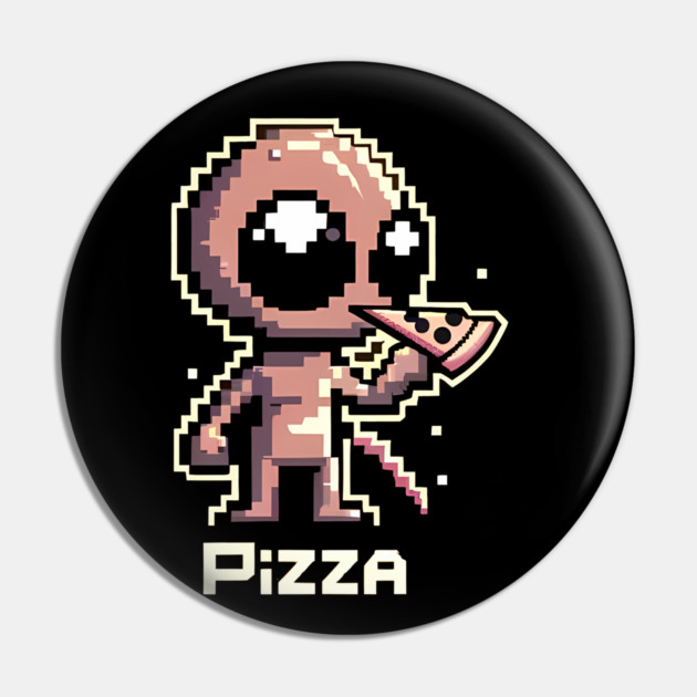 Funny Alien Eating Pizza, Cute Pixel Style Pin by logiamerch