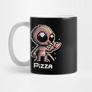 Funny Alien Eating Pizza, Cute Pixel Style Mug