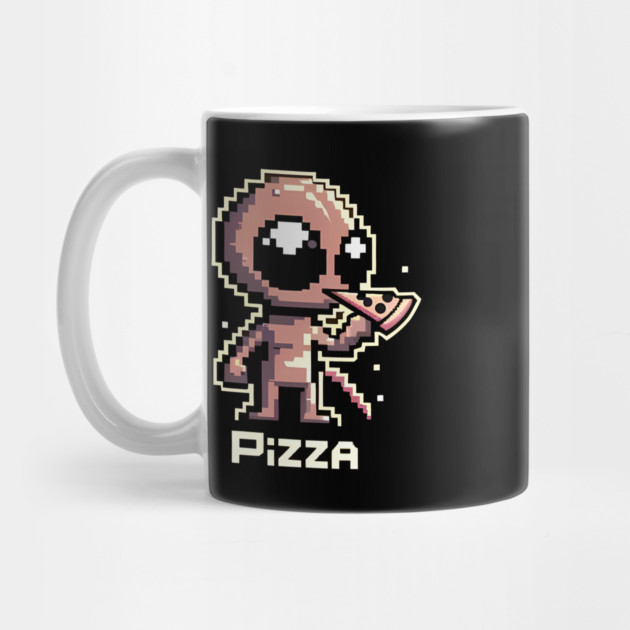 Funny Alien Eating Pizza, Cute Pixel Style by logiamerch