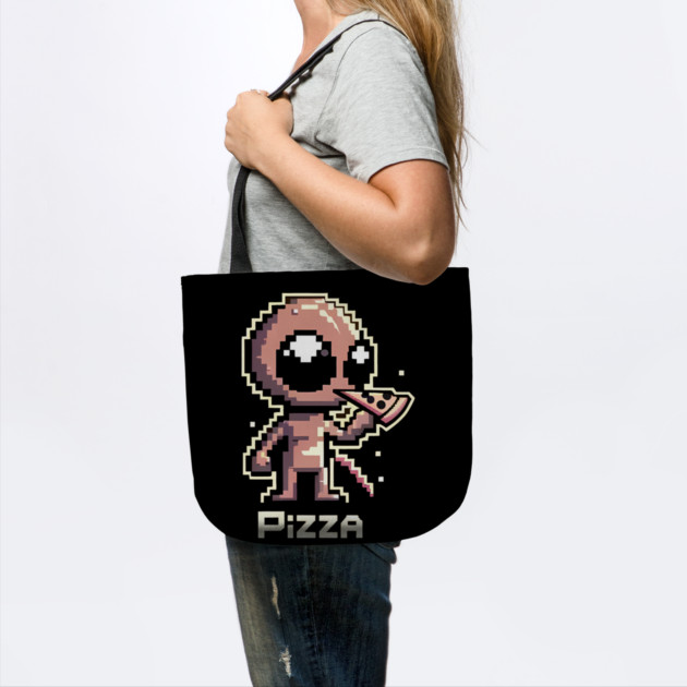 Funny Alien Eating Pizza, Cute Pixel Style by logiamerch