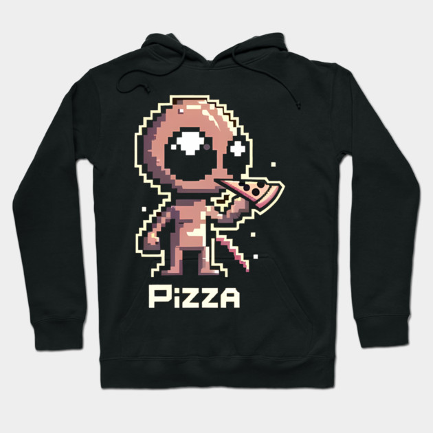 Funny Alien Eating Pizza, Cute Pixel Style Hoodie by logiamerch