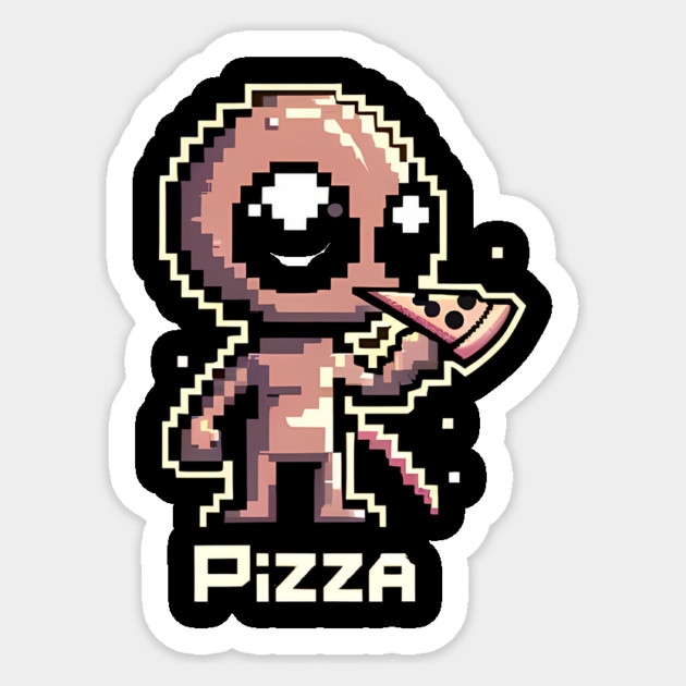 Funny Alien Eating Pizza, Cute Pixel Style Sticker by logiamerch