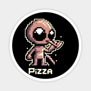 Funny Alien Eating Pizza, Cute Pixel Style Magnet