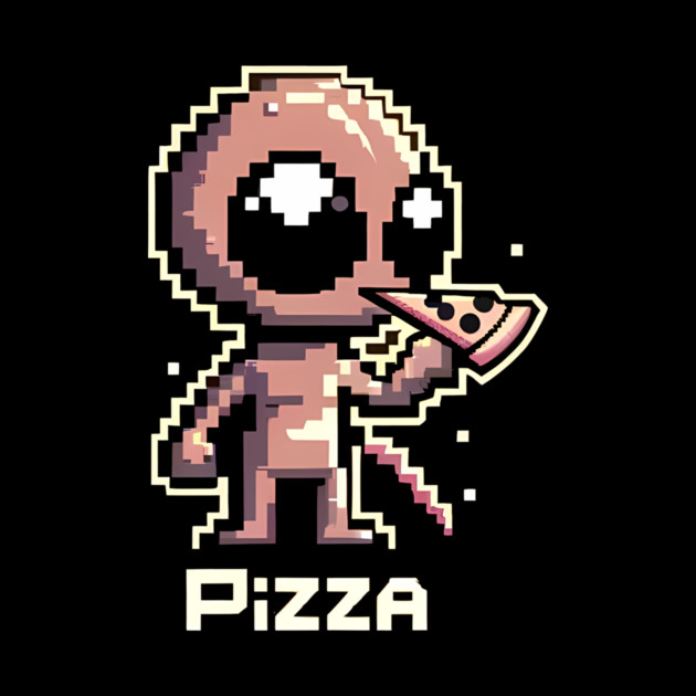 Funny Alien Eating Pizza, Cute Pixel Style by logiamerch