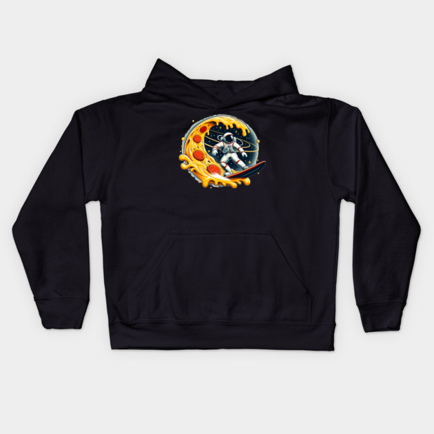 Funny Pizza Lover, Astronaut Surfing in Space Kids Hoodie by logiamerch