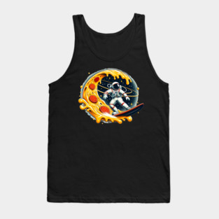 Funny Pizza Lover, Astronaut Surfing in Space Tank Top