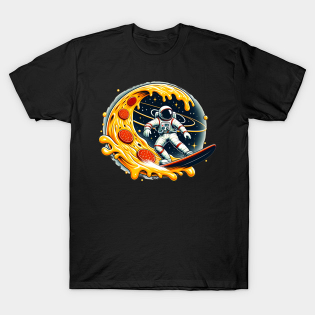 Funny Pizza Lover, Astronaut Surfing in Space T-Shirt by logiamerch