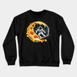 Funny Pizza Lover, Astronaut Surfing in Space Crewneck Sweatshirt