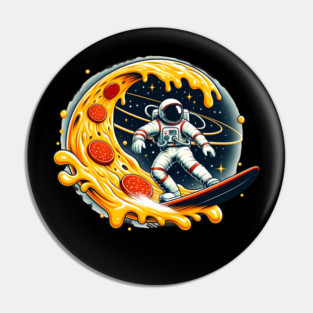Funny Pizza Lover, Astronaut Surfing in Space Pin