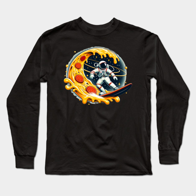 Funny Pizza Lover, Astronaut Surfing in Space Long Sleeve T-Shirt by logiamerch