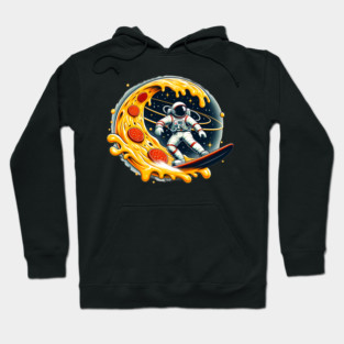 Funny Pizza Lover, Astronaut Surfing in Space Hoodie