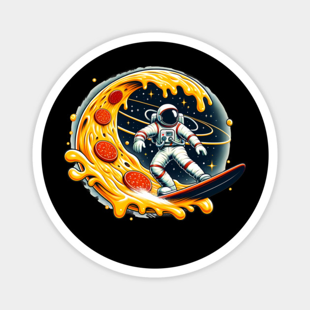 Funny Pizza Lover, Astronaut Surfing in Space Magnet by logiamerch
