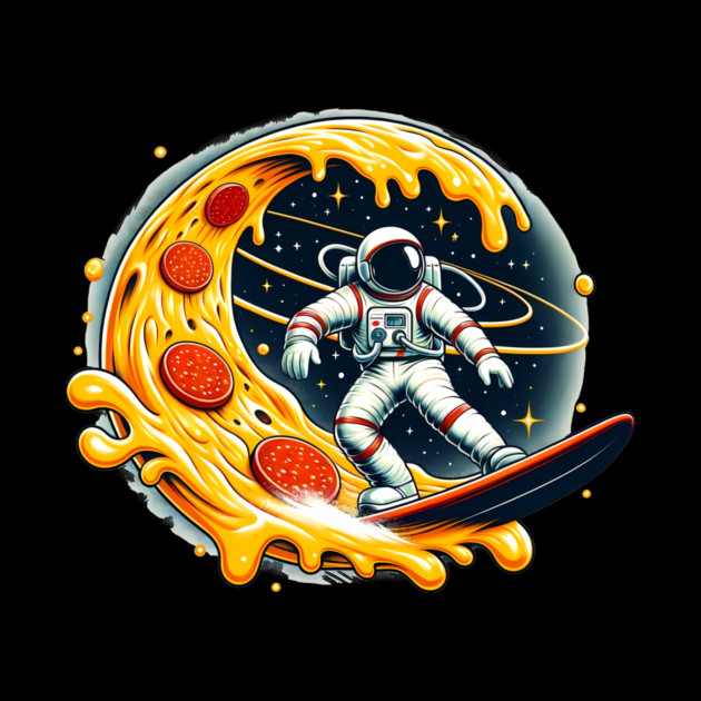 Funny Pizza Lover, Astronaut Surfing in Space by logiamerch