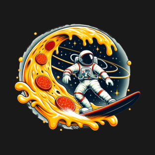 Funny Pizza Lover, Astronaut Surfing in Space T-Shirt