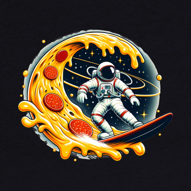 Funny Pizza Lover, Astronaut Surfing in Space by logiamerch
