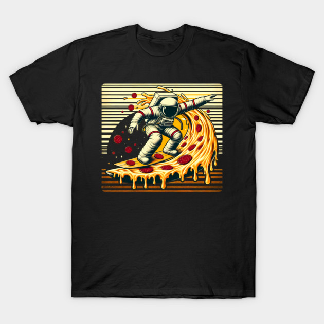 Funny Pizza Lover, Astronaut Surfing in Space T-Shirt by logiamerch