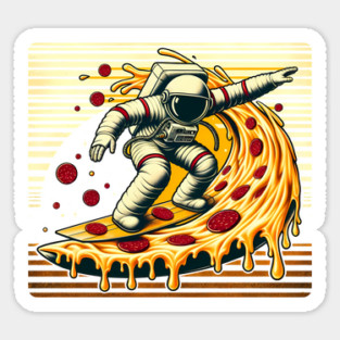 Funny Pizza Lover, Astronaut Surfing in Space Sticker