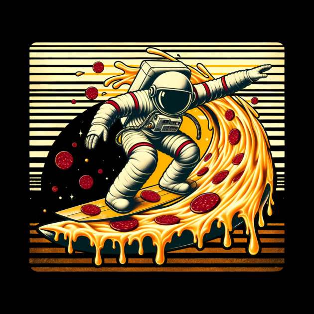 Funny Pizza Lover, Astronaut Surfing in Space by logiamerch