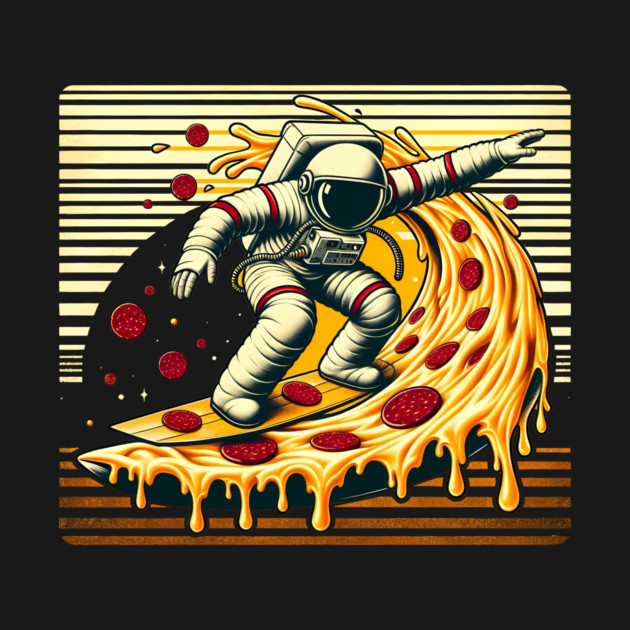 Funny Pizza Lover, Astronaut Surfing in Space by logiamerch